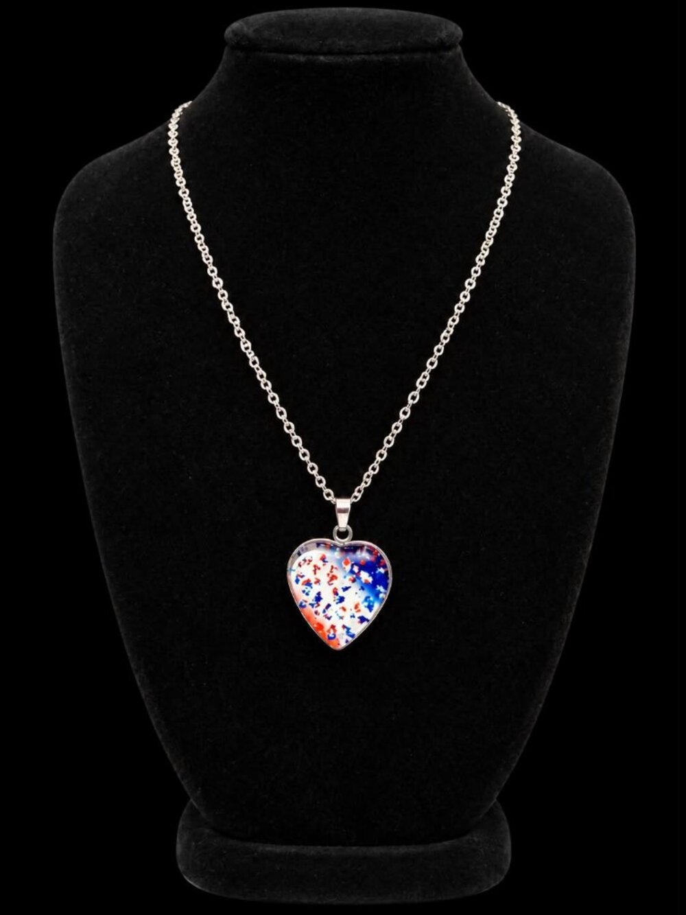 Patriotic Red White and Blue Heart Pendant Necklace